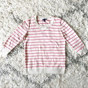 GAP 3/4 Sleeve White & Red Striped Sweater